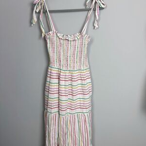 POLAGRAM | White Multicolor Striped Maxi Dress Tie Straps Women’s Size Small